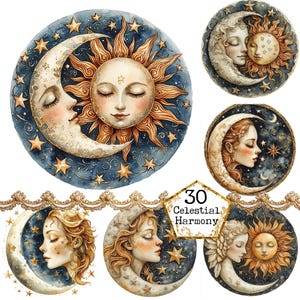 JPEG Sonne und Mond Clipart Bundle Die weiblichen und männlichen weiblich und männlich Symbole Art Sofortiger Download Papier Handwerk Junk Journal Scrapbooking