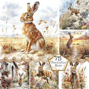 JPEG Acquerello Lepre Clipart Bundle Caccia Clipart Animale selvatico Fauna selvatica Arte Coniglio Download immediato Carta artigianale Diario spazzatura Scrapbooking
