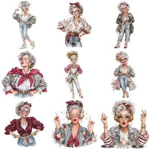 30 Funny Elderly Lady - Watercolor Clipart Bundle PNG + JPEG Format ...
