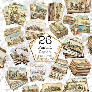 Aquarell Vintage Postkarten Clipart Bundle Karten Stapel PNG Bücherwurm PNG kommerziellen Sofort-Download Papier Handwerk Junk Journal Scrapbooking
