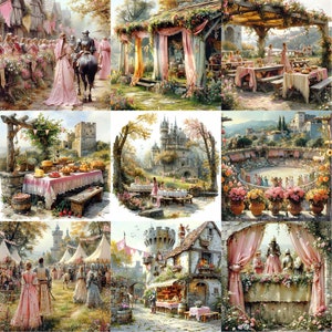 Watercolor Medieval Jousting Clipart Bundle JPEG Vintage Clipart ...