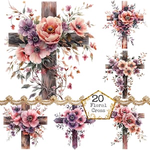 PNG + JPEG aquarelle floral croix Clipart Bundle Clipart religieux Clipart chrétien Téléchargement instantané Paper Craft Junk Journal Scrapbooking