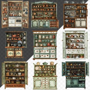 Watercolor Vintage Cupboards Clipart Bundle Antique Kitchen Clipart ...