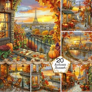 Vintage Shabby Chic autunno tramonto a Parigi Clipart JPEG Vintage Café vicolo stretto Download immediato artigianato di carta Junk Journal Scrapbooking