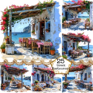Aquarel strandrestaurant bundel JPEG Instant Download aquarel strand zomer clipart commerciële papier ambachten ongewenste dagboek scrapbooking