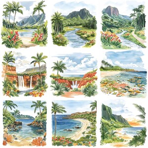 a bunch of pictures of a tropical island