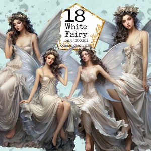 PNG White Fairies Watercolor Clipart High Quality transparent png for Commercial Use Instant Download Paper Crafts Junk Journal Scrapbooking
