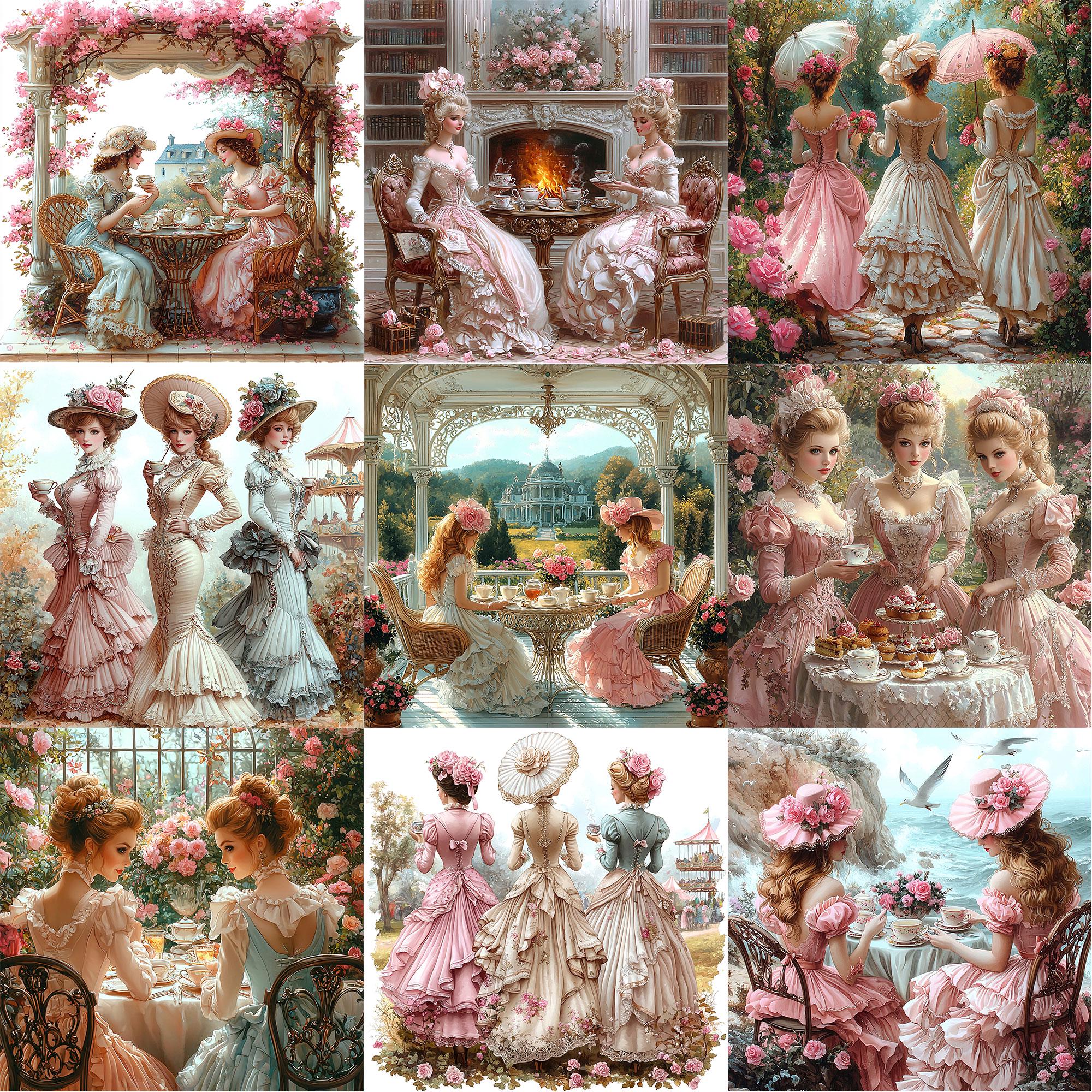 JPG Watercolor Vintage Tea Party Graphics Victorian Ladies Illustration ...
