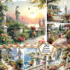 Ensemble de cliparts JPEG jardin à la grecque envahi par la végétation
