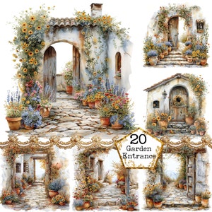 Bundle de cliparts JPEG aquarelle pour entrée de jardin Téléchargement instantané JPEG à usage commercial Fleurs printanières Artisanat en papier Journal indésirable Scrapbooking