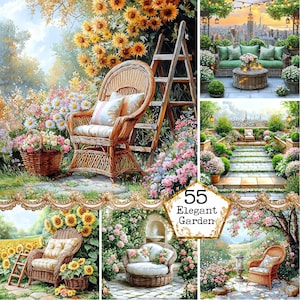Ensemble de cliparts jardin douillet JPEG JPEG téléchargement immédiat endroit calme Clipart floral usage commercial travaux manuels en papier indésirable journal Scrapbooking
