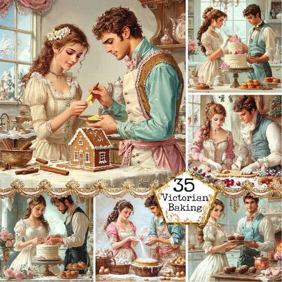 viictorian baker c lip art JPEG Victorian Baker Graphics Victorian Couple Baker Art Pastry Images  Cooking Art Instant Download Paper Crafts Junk Journal Scrapbooking