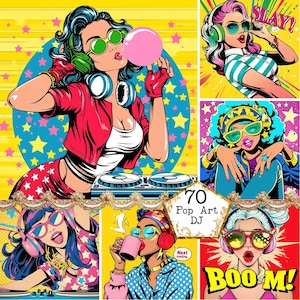 JPEG DJ meisje retro komische stijl popart meisjes bundel popart meisje Clip Art retro komisch meisje Instant Download Paper Crafts Junk Journal