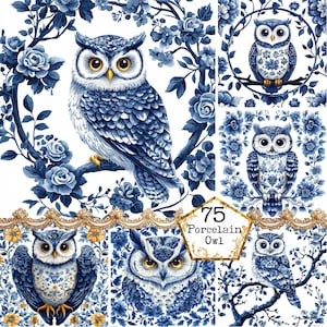 JPEG Piastrelle gufo mediterranee Clipart Piastrelle in ceramica antica Clipart Gufo floreale Clipart Download immediato Carta artigianale Giornale spazzatura Scrapbooking