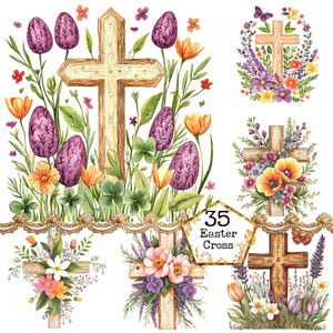 PNG + JPEG aquarelle floral croix Clipart Bundle Clipart religieux Clipart chrétien Téléchargement instantané Paper Craft Junk Journal Scrapbooking