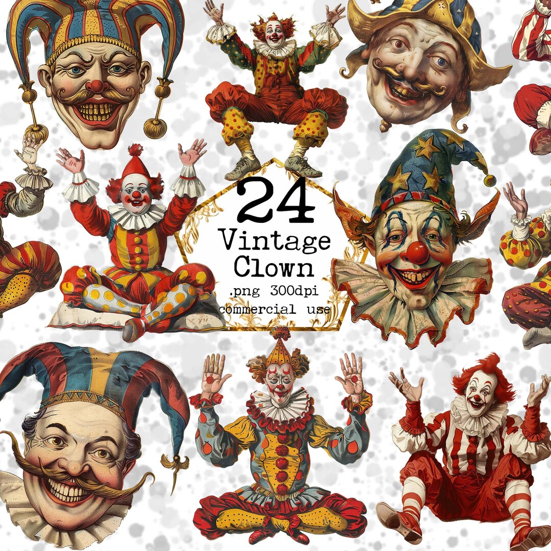 Vintage Clown Clipart Bundle Antique Circus Clipart Vintage Clipart ...