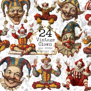 Vintage payaso clipart paquete antiguo circo clipart vintage clipart victoriano payaso descarga instantánea artesanías de papel diario basura scrapbooking