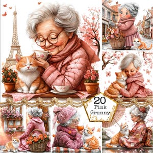 Paquete de imágenes prediseñadas de abuela linda en acuarela JPEG, acuarela, señora mayor, arte peculiar, descarga instantánea, manualidades de papel, diario basura, álbumes de recortes