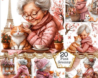 JPEG Watercolor Cute Granny Clipart Bundle Watercolor Elderly Lady Quirky Lady Art Instant Download Paper Crafts Junk Journal Scrapbooking