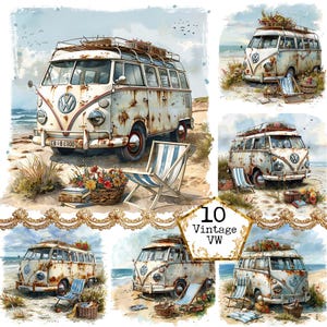 JPEG Vintage abbandonato surf Van presso la spiaggia Clipart Bundle JPEG estate surf Download immediato mestieri di carta Junk Journal Scrapbooking