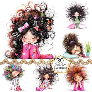 JPEG Whimsical Sleepy Girl Clipart Bundle Quirky Girl Quirky Lazy Day Clipart Bundle Instant Download Paper Crafts Junk Journal Scrapbooking