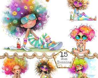 JPEG eigenzinnige zomer meisje clipart bundel grillige meisje zonnig meisje clipart Instant Download papier ambachten ongewenste dagboek scrapbooking