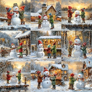 JPEG Snowman and Kids Scrapbook Images Winter Graphics Festive Printable Cottagecore Instant Download Paper Crafts Junk Journal Scrapbooking image 7
