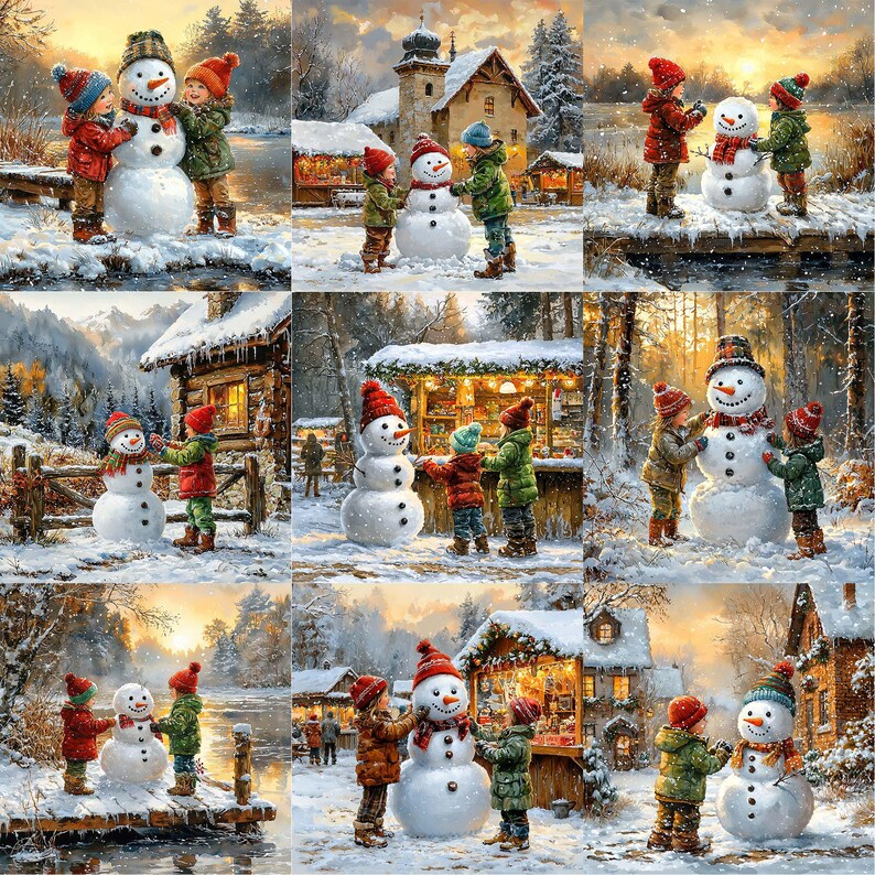 JPEG Snowman and Kids Scrapbook Images Winter Graphics Festive Printable Cottagecore Instant Download Paper Crafts Junk Journal Scrapbooking image 7