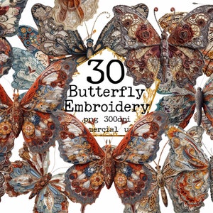 Schmetterling Embroidery Set Clipart, transparentes PNG, Schmetterling Bundle, Scrapbooking, Papierhandwerk, Junk Journal, Kartenherstellung, kommerzielle Nutzung