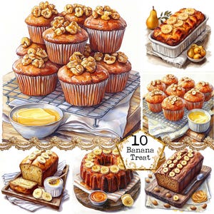 JPEG Bananenbrot Clipart Bundle Banane Süßigkeiten Banana Leckerei kommerzielle Nutzung Sofort-Download Papier Handwerk Junk Journal Scrapbooking