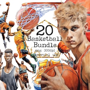 Ensemble aquarelle de basket-ball PNG ensemble d'art sportif ballon scrapbooking graphiques png transparents illustration aquarelle usage commercial