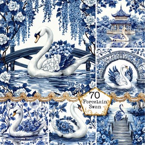 JPEG antieke zwaan tegels clipart bundel zwaan mediterrane tegels keramische tegels Instant Download papier ambachten ongewenste dagboek scrapbooking