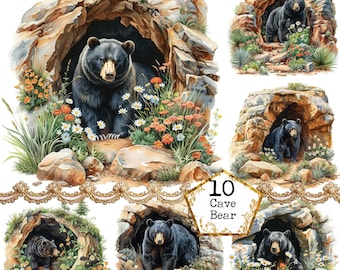 JPEG Bear in a Den Clipart Bundle JPEG Forest Commercial Use Printable Backgrounds Instant Download Paper Crafts Junk Journal Scrapbooking