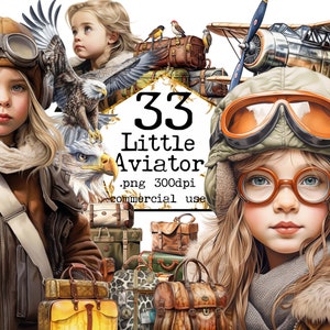 Vintage Aviator Girls Clipart, Transparent PNG, Airplane, Little Girl, Goggles, Romantic, Scrapbook, Junk Journal, Paper Crafts Scrapbooking