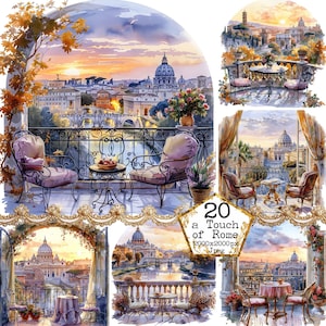 JPEG Rome roze bloemen uitzicht vanaf balkon clipartbundel commercieel gebruik clipart JPEG Instant Download papier ambachten ongewenste dagboek scrapbooking