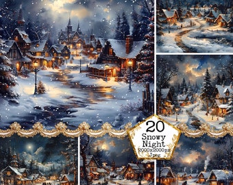 JPEG little Village by Night JPEG Instant Download Winter Clipart Christmas Images Commercial Use Paper Crafts Junk Journal Scrapbooking