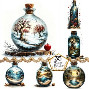 JPEG Beau paysage diversifié dans une bouteille Clipart Bundle Téléchargement instantané bouteille nautique Clipart papier Artisanat indésirable Journal Scrapbooking