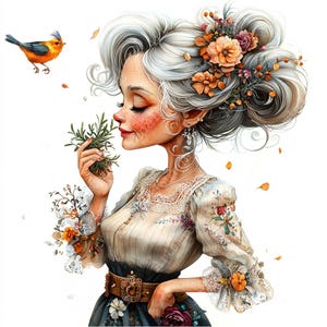 JPEG Watercolor Bohemian Granny Clipart Bundle Elderly Lady Funny ...