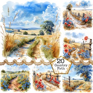 JPEG aquarela país caminho clipart pacote uso comercial paisagem clipart download instantâneo papel artesanato lixo diário scrapbooking