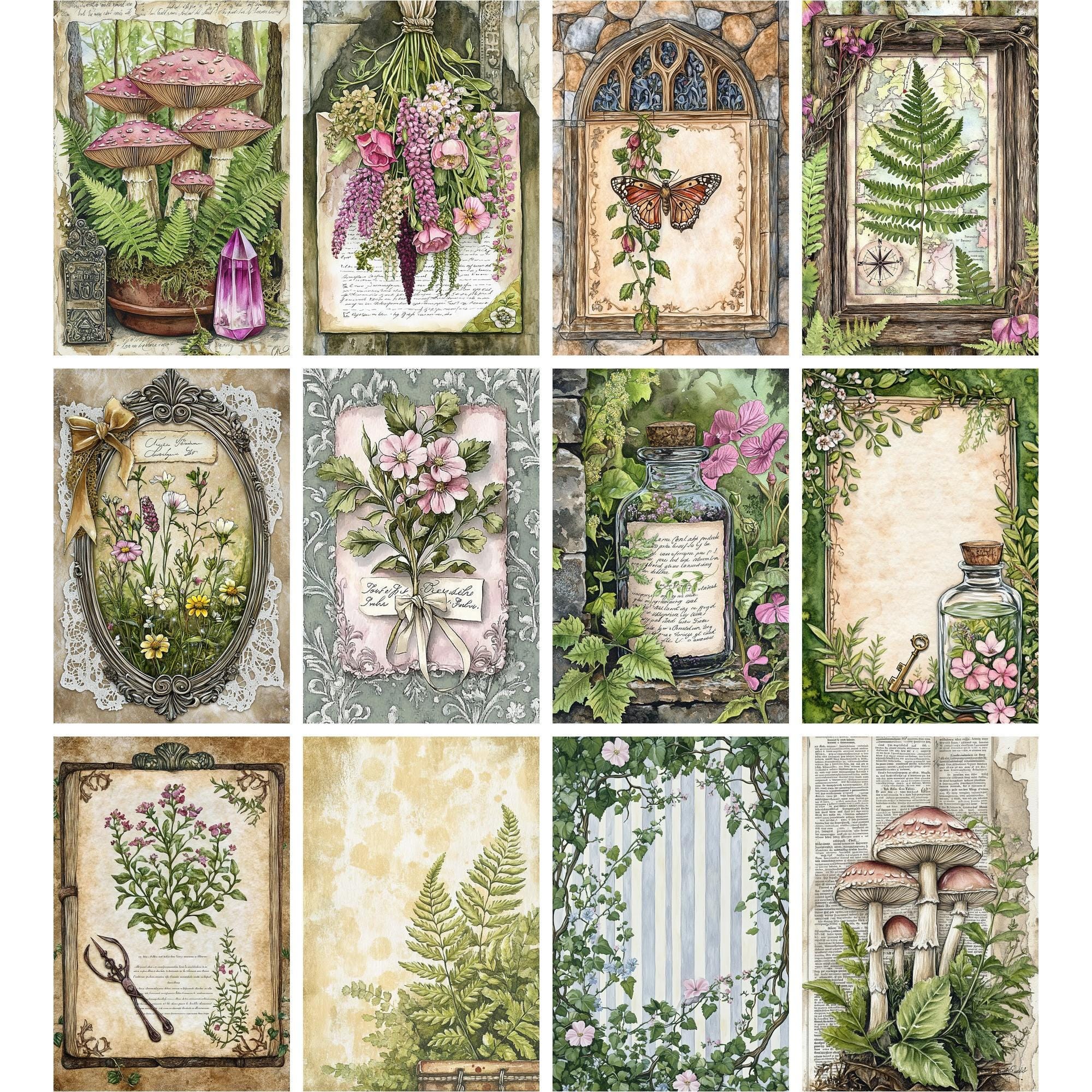 140 Botanical Herbs - Junk Journal Pages, Scrapbook Paper Kit, Antique ...