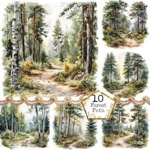 JPEG aquarel bospad clipartbundel JPEG landschap clipart bos clipart Instant Download papier ambachten ongewenste dagboek scrapbooking