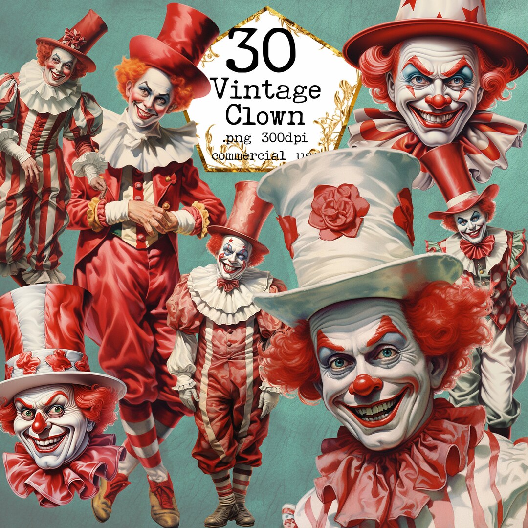 PNG Vintage Clown Clipart Bundle Victorian Clown Antique Circus PNG ...