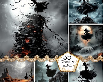 JPEG Dark Evil Witch Backgrounds Illustration Halloween Graphics Commercial Use Instant Download Paper Crafts Junk Journal Scrapbooking