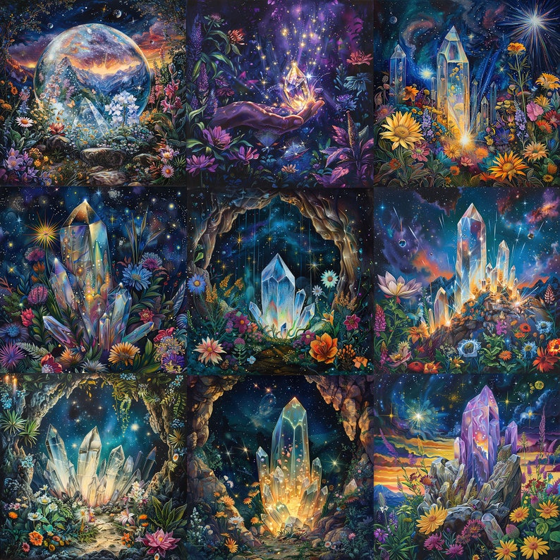 Night Crystals Digital Paper Celestial Digital Paper Fantasy Scrapbook ...