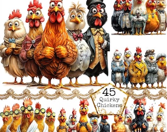 JPEG Cute Chicken Friends Clipart bundle Holliday Clipart profession Clipart Festive Instant Download Paper Crafts Junk Journal Scrapbooking