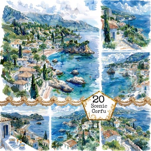 JPEG Korfu Griechenland Landschaft Clipart Bundle JPEG Sommer Clipart Insel Clipart Holliday Sofortiger Download Papier Handwerk Junk Journal Scrapbookin
