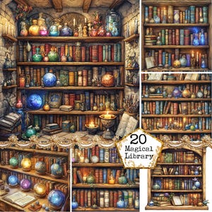 JPEG Magical Library Backgrounds  Printable Magical Library Digital Paper Commercial Instant Download Paper Crafts Junk Journal Scrapbooking