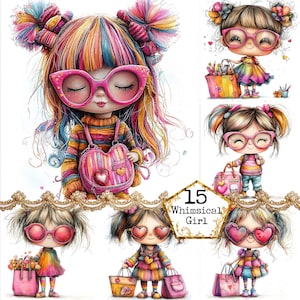 Paquete de imágenes prediseñadas de chicas lindas y caprichosas en formato JPEG, imágenes prediseñadas de mujeres de regreso a la escuela y de moda, descarga instantánea, manualidades con papel, diario basura, álbumes de recortes