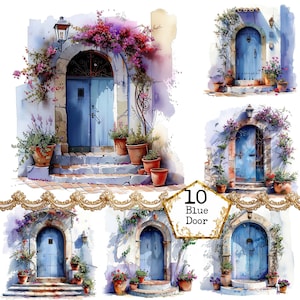 JPEG vintage bloemen deuren clipart oude deur afdrukbare aquarel clipart JPEG cottage instant download papier ambachten ongewenste dagboek scrapbooking