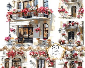 JPEG Watercolor Cafe front Clipart Bundle JPEG Coffee Shop Clipart Commercial Use Instant Download Paper Crafts Junk Journal Scrapbooking